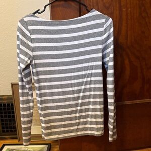 Gray and White Striped Long Sleeve Top